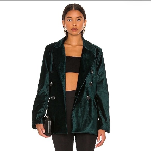 Free People Jackets & Blazers - Free People Velvet Ashby Jacket Emerald Green Double Breasted Size L Women's